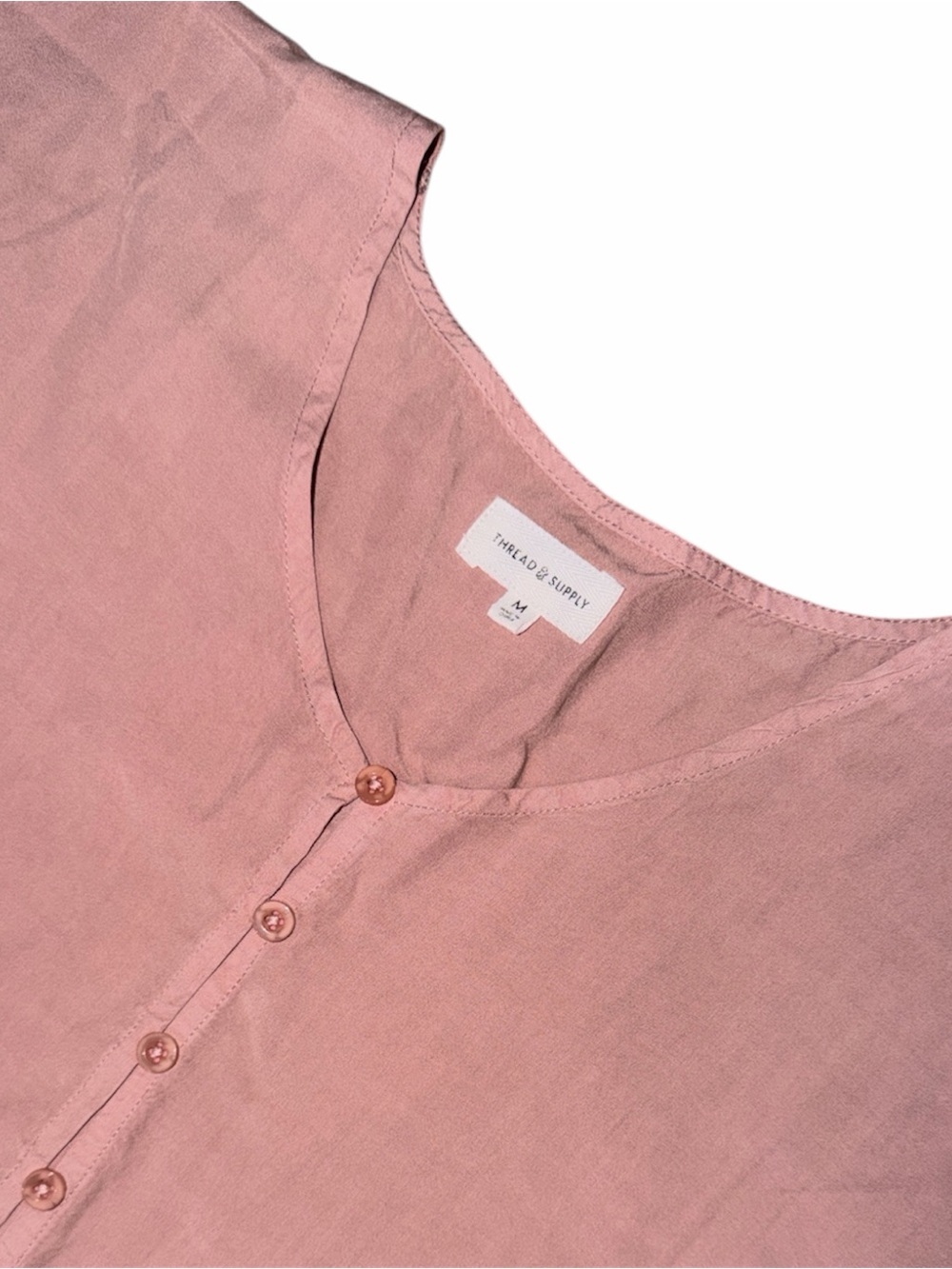 THREAD & SUPPLY Dusty Rose Button-Front Peplum Blouse 100% Loycell - Picture 2 of 8